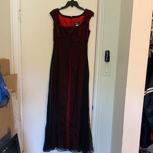 Elegant Black and Burgundy Evening Dress